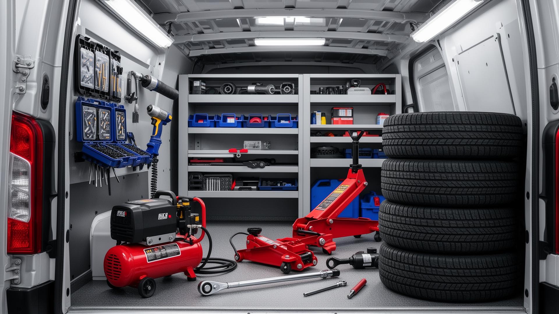 Mobil servis aracının iç ekipman düzeni